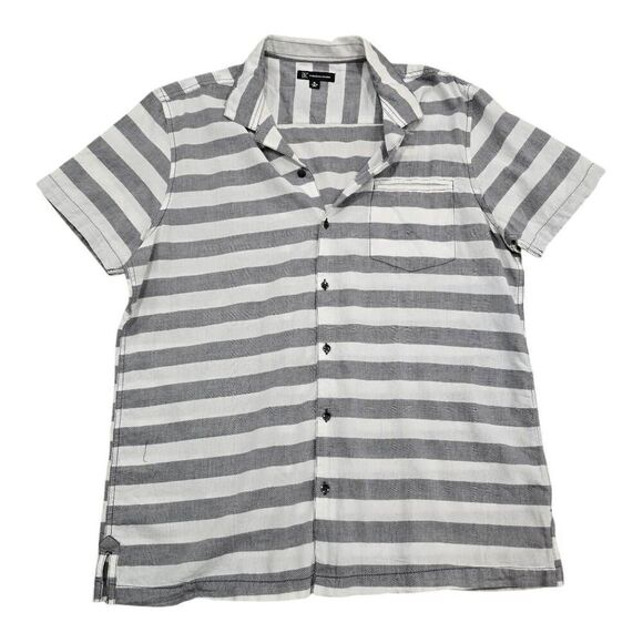 INC International Concepts Shirt Men XL Gray White Stripe Short Sleeve Button-Up - Picture 1 of 6